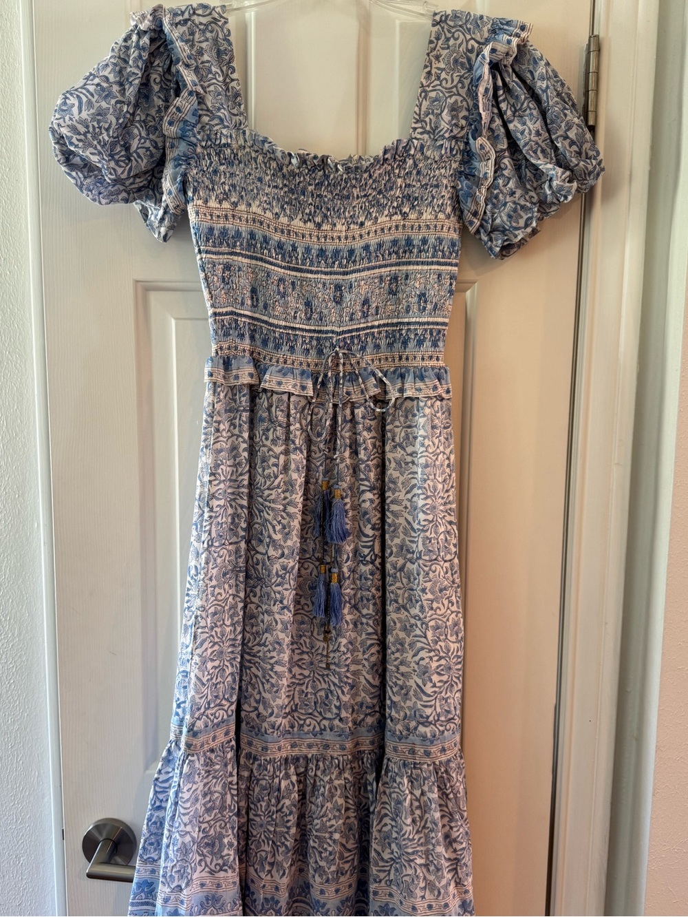 XS Bell by Alicia Bell Floral Smocked Midi Dress with Tassel Waist tie